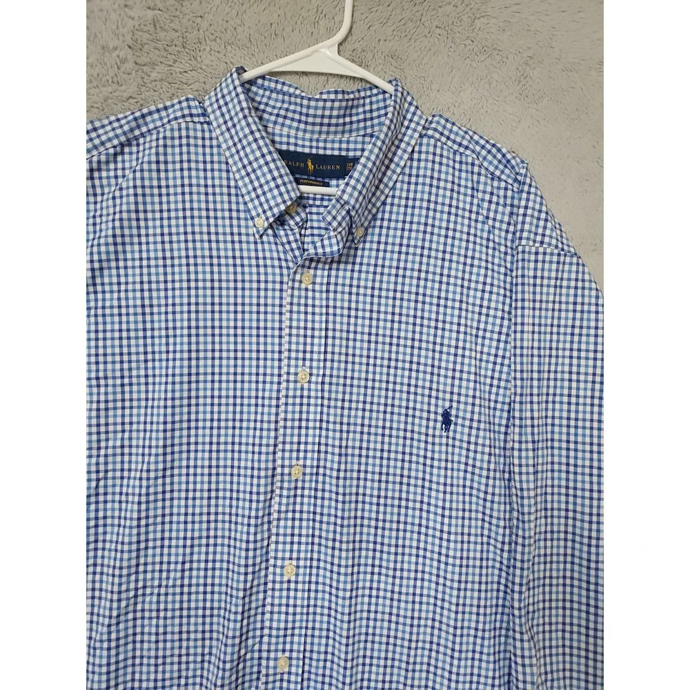 Polo Ralph Lauren Shirt Mens 2XB 2XL BIG Performance Gingham Button Down Blue